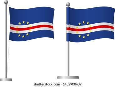 Cape Verde flag on pole. Metal flagpole. National flag of Cape Verde vector illustration