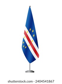 Cape Verde flag on flag stand for official meetings, transparent background, vector