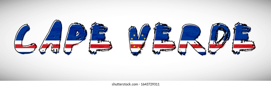 Cape Verde flag on text typography. Country name banner strip. Modern typography background.