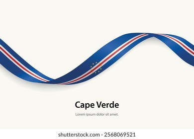 Cape Verde flag on Waving ribbon. Template for independence day