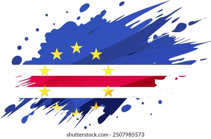 Cape Verde flag painted with Grunge brush stroke, watercolor flag style.