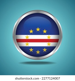 The Cape Verde flag. Round glossy. Silver frame. Isolated on color gradient background