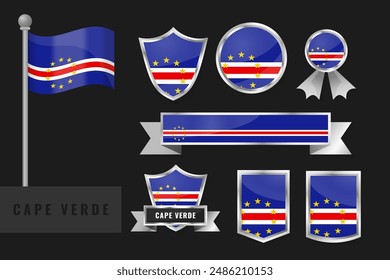 Cape Verde flag set. Collection of Cape Verde national emblems. Flat design of flags collection