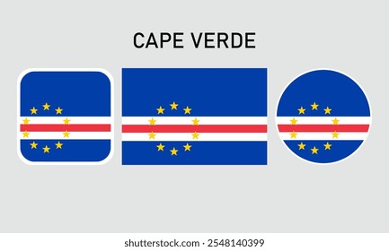 cape verde flag set of icons. A set of flags in square, rectangular and round shapes. Flag icon. Standard colors. Vector illustration.	