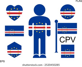 Cape Verde flag set. Isolated Cape Verde flag on white background