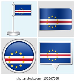 Cape Verde flag - set of various sticker, button, label and flagstaff