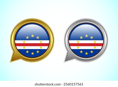 Cape Verde flag speech bubble. Speaking flag icon in gold and silver color