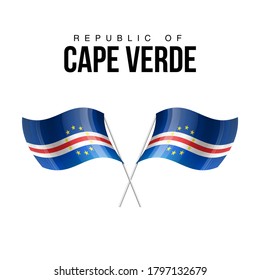 Flaggenstaatsymbol von Kap Verde einzeln auf nationalem Hintergrund. Grußkarte Nationaler Unabhängigkeitstag der Republik Kap Verde. Illustrationsbanner mit realistischer Staatsflagge.