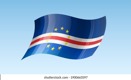 Cape Verde flag state symbol isolated on background national banner. Greeting card National Independence Day of the Republic of Cape Verde. Illustration banner with realistic state flag.