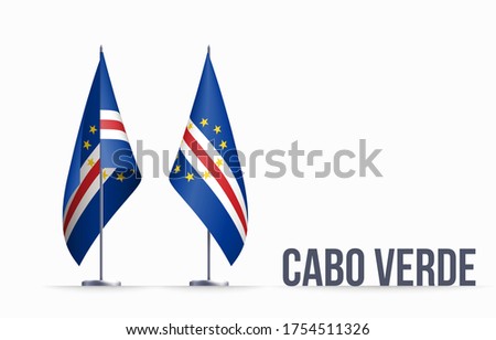 Cape Verde flag state symbol isolated on background national banner. Greeting card National Independence Day of the Republic of Cape Verde. Illustration banner with realistic state flag.
