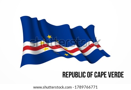 Cape Verde flag state symbol isolated on background national banner. Greeting card National Independence Day of the Republic of Cape Verde. Illustration banner with realistic state flag.