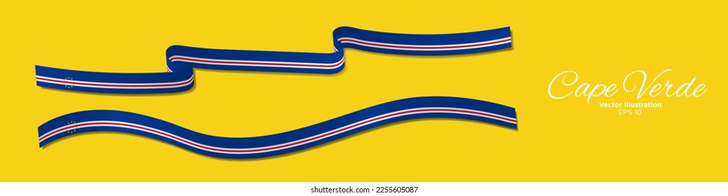 Cape Verde Flag Steamer. 3d Rendered Cape Verdean Flag Ribbons with shadows. Long Cape Verdean Flag of  Set. Curled and rendered in perspective. Graphic Resource. Editable Vector Illustration.