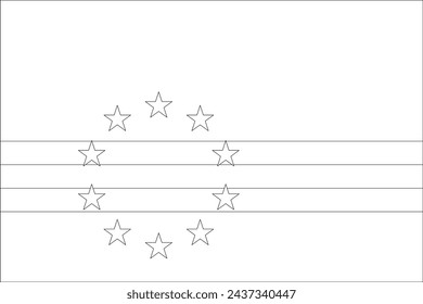 Cape Verde flag - thin black vector outline wireframe isolated on white background. Ready for colouring.