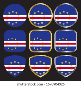 cape verde flag vector icon set with gold and silver border