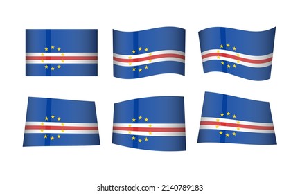 Cape Verde Flag Verdean Flags National Symbol Banner Icon Vector Set Waving Stickers Wavy Wave Africa African Island Official Country State Day Emblem Realistic Independence 3D Star Badge Collection