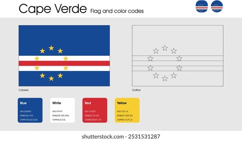 Cape Verde Flag version of colored, outline and icons