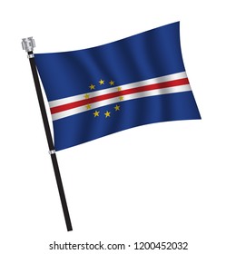 Cape Verde flag , flag of Cape Verde waving on flag pole, vector illustration EPS 10.