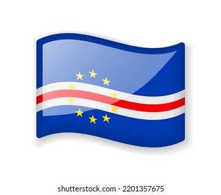 Cape Verde flag - Wavy flag bright glossy icon isolated on white background