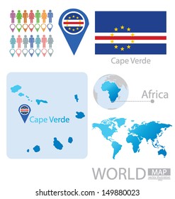 Cape Verde. flag. World Map. vector Illustration.