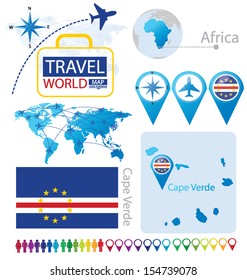 Cape Verde. flag. World Map. Travel vector Illustration.