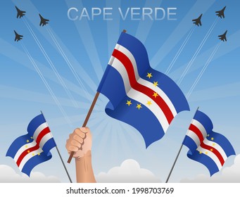 Cape Verde flags Flying under the blue sky