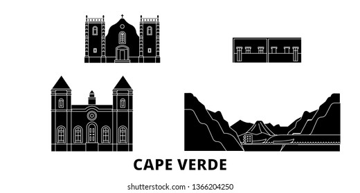 Cape Verde flat travel skyline set. Cape Verde black city vector illustration, symbol, travel sights, landmarks.