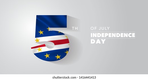 Cape Verde happy independence day greeting card, banner, vector illustration. Cabo Verde national day 5th of July background with elements of flag 