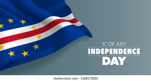 Cape Verde happy independence day greeting card, banner with template text vector illustration. Cabo Verde memorial holiday 5th of July design element with  flag with stripes and stars 