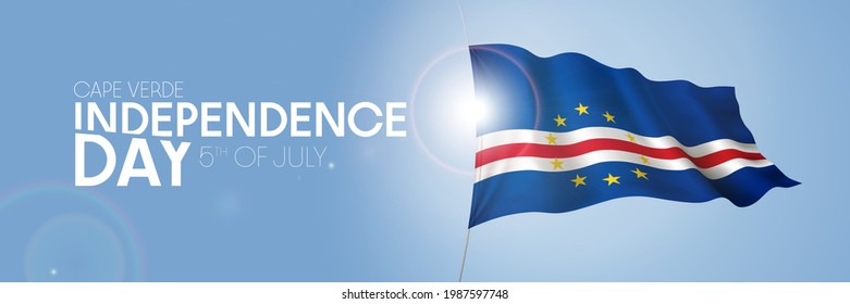 Cape Verde happy independence day greeting card, banner with template text vector illustration. Cabo Verde memorial holiday 5th of July design element with 3D flag with stripes