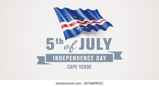 Cape Verde happy independence day greeting card, banner vector illustration. Cabo Verde national holiday 5th of July design element with realistic flag