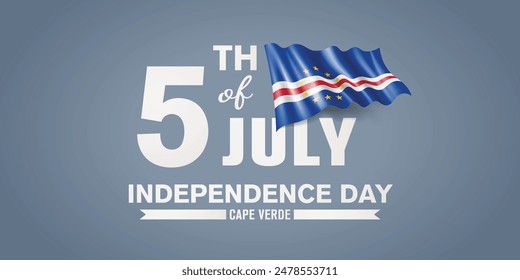 Cape Verde happy independence day greeting card, banner with template text vector illustration. Cabo Verde memorial holiday 5th of July design element with 3D flag with stripes