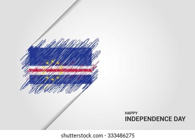 Cape Verde Happy independence day scribble flag. Hand drawn Country flag on Gray crumbled paper. vintage background wallpaper vector illustration.