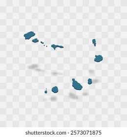 Cape Verde high detailed vector representation of country silhouette. 3D map on transparent background with dropped shadow. For educational, decorative, or informational use.