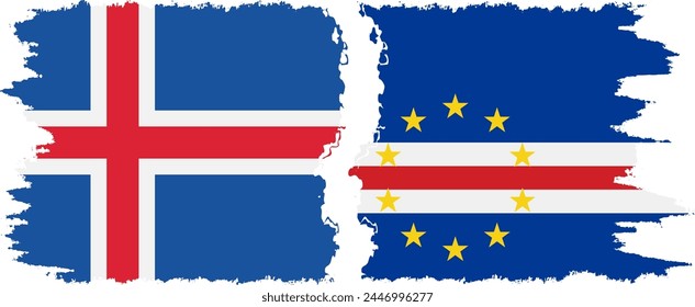 Cape Verde and Iceland grunge flags connection, vector