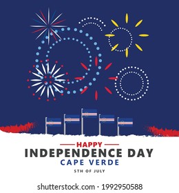 Cape Verde independence day celebration vector illustration with its vectorized national flag and fireworks.