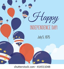 Cape Verde Independence Day Greeting Card. Flying Flat Balloons In National Colors of Cape Verde. Happy Independence Day Vector Illustration. Cape Verdian Flag Balloons.