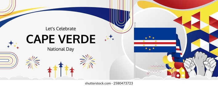 Cape Verde Independence Day modern greeting banner. 5 July Happy National Day. Holidays abstract concept in flag colors. Great for event like carnival, feast poster, support, culture and tourism