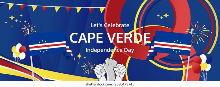 Cape Verde Independence Day modern greeting banner. 5 July Happy National Day. Holidays abstract concept in flag colors. Great for event like carnival, feast poster, support, culture and tourism