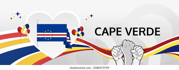 Cape Verde Independence Day modern greeting banner. 5 July Happy National Day. Holidays abstract concept in flag colors. Great for event like carnival, feast poster, support, culture and tourism