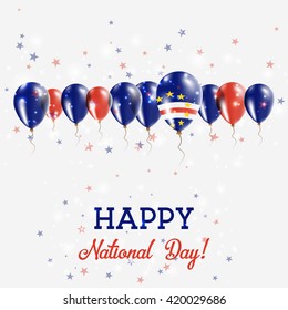Cape Verde Independence Day Sparkling Patriotic Poster. Happy Independence Day Card with Cape Verde Flags, Confetti, Stars, Bokeh and Glitter.