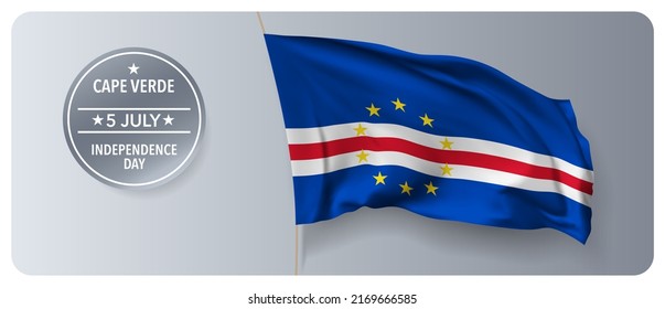 Cape Verde independence day vector banner, greeting card. Cabo Verde wavy flag in 5th of July national patriotic holiday horizontal design