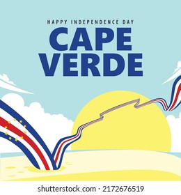 Cape Verde independence day vector illustration with a long flag within bright day scenery. African islands country public holiday.