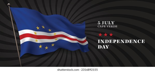 Cape Verde independence day vector banner, greeting card. Cabo Verde wavy flag in 5th of July national patriotic holiday horizontal design