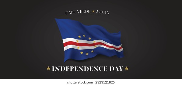 Cape Verde independence day vector banner, greeting card. Cabo Verde wavy flag in 5th of July patriotic holiday horizontal design with realistic flag