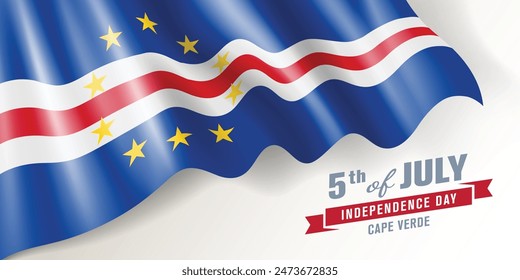 Cape Verde independence day vector banner, greeting card. Cabo Verde wavy flag in 5th of July national patriotic holiday horizontal design