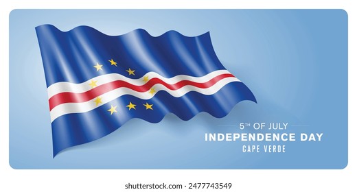 Cape Verde independence day vector banner, greeting card. Cabo Verde wavy flag in 5th of July patriotic holiday horizontal design with realistic flag