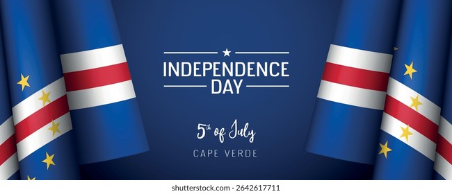 Cape Verde independence day vector banner, greeting card. Cabo Verde wavy flag in 5th of July national patriotic holiday horizontal design
