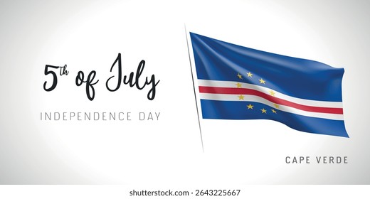 Cape Verde independence day vector banner, greeting card. Cabo Verde wavy flag in 5th of July patriotic holiday horizontal design with realistic flag