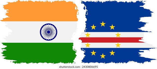 Cape Verde and India grunge flags connection, vector