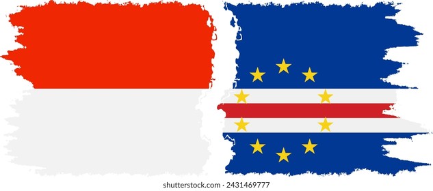 Cape Verde and Indonesia grunge flags connection, vector